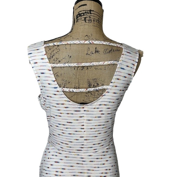 Doe & Rae White Striped Sleeveless Dress Size Medium Strappy Back - Picture 9 of 12